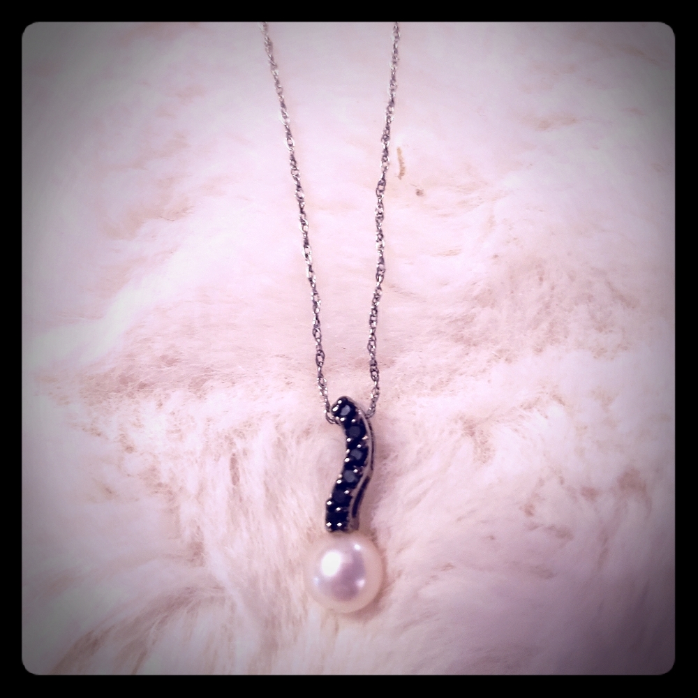 Pearl and black diamond necklace
